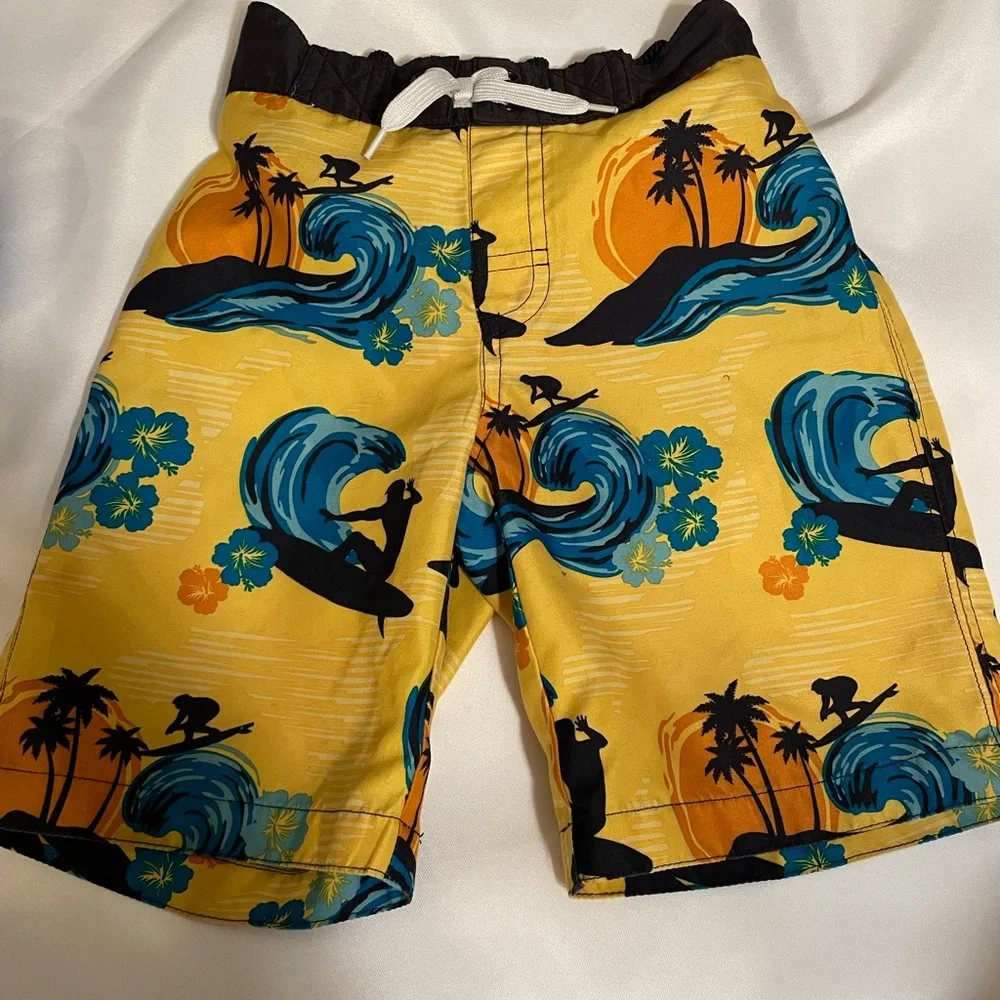 Gymboree swim shorts boys SZ 4 and Hawaiian shirt yellow/blue 2Pc set‎